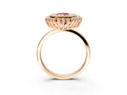 Halo Engagement Ring Setting for Fancy Pink Radiant Cut Center with Milgrain Bezel Rim, Plain Band and Prong Head in Rose Gold