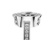 Halo Engagement Ring Setting for Oval Center with Milgrain Halo, Pave Band and Prong Head in Platinum