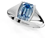 Tension Engagement Ring Setting for Fancy Blue Emerald Cut Center with Wide Tapered Band and Tension Head in White Gold