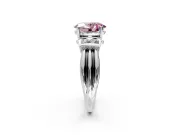 Solitaire Engagement Ring Setting for Fancy Pink Oval Center with Grooved Bar Accent Band and Prong Head in Sterling Silver