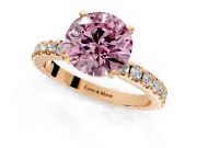 Solitaire Engagement Ring Setting for Fancy Pink Round Cut Center with Fine Pave Band and Claw Prong Head in Rose Gold
