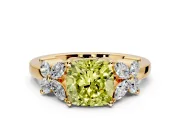 Floral Engagement Ring Setting for Fancy Yellow Cushion Cut Center with Marquise Cluster Shoulders and Prong Head in Yellow Gold