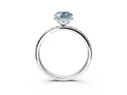 Hidden Halo Engagement Ring Setting for Fancy Blue Oval Center with Pave Band and Prong Head in Sterling Silver