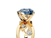 Solitaire Engagement Ring Setting for Fancy Blue Heart-Shaped Center with Criss-Cross Accent Band and Prong Head in Yellow Gold