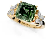 Floral Engagement Ring Setting for Fancy Green Princess Cut Center with Marquise Cluster Shoulders and Prong Head in Yellow Gold