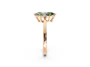 3 Stone Engagement Ring Setting for Fancy Green Marquise Center with Low-Set Round Cut Accents and Prong Head in Rose Gold