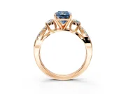 3 Stone Engagement Ring Setting for Fancy Blue Radiant Cut Center with Pave Split Shank and Prong Head in Rose Gold