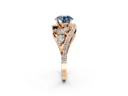 Halo Engagement Ring Setting for Fancy Blue Round Cut Center with Marquise and Pave Bypass Band and Prong Head in Rose Gold