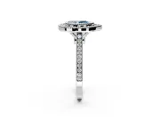 Halo Engagement Ring Setting for Fancy Blue Pear-Shaped Center with Milgrain Frame, Pave Band and Prong Head in Sterling Silver