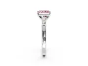 3 Stone Engagement Ring Setting for Fancy Pink Radiant Cut Center with Tapered Baguettes, Plain Band and Prong Head in White Gold
