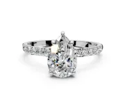 Solitaire Engagement Ring Setting for Pear-Shaped Center with Pave Accents and Prong Head in Sterling Silver