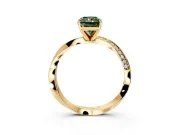 Side Accent Engagement Ring Setting for Fancy Green Radiant Cut Center with Accent Shoulders and Prong Head in Yellow Gold