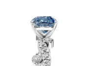 Solitaire Engagement Ring Setting for Fancy Blue Cushion Cut Center with Bar-Station Pave Twist and Prong Head in White Gold