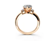 3 Stone Engagement Ring Setting for Heart-Shaped Center with Wide Plain Band and Prong Head in Rose Gold