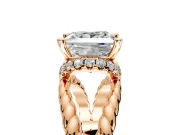 Halo Engagement Ring Setting for Princess Cut Center with Rope Twist Split Shank and Prong Head in Rose Gold