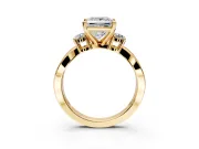 3 Stone Engagement Ring Setting for Princess Cut Center with Pave Twist Band and Prong Head in Yellow Gold