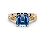 Solitaire Engagement Ring Setting for Fancy Blue Asscher Cut Center with Marquise and Bezel Accents and Prong Head in Yellow Gold