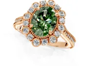 Milgrain Halo Engagement Ring Setting for Fancy Green Oval Center with Bezel Point Accents and Prong Head in Rose Gold