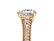 Solitaire Engagement Ring Setting for Princess Cut Center with Pave Rail Split Shank and Prong Head in Rose Gold