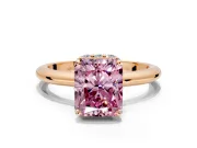 Hidden Halo Engagement Ring Setting for Fancy Pink Radiant Cut Center with Plain Rounded Band and Prong Head in Rose Gold