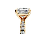 Solitaire Engagement Ring Setting for Princess Cut Center with Fine Pave Band and Claw Prong Head in Yellow Gold