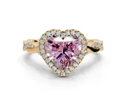 Halo Engagement Ring Setting for Fancy Pink Heart-Shaped Center with Twist Band and Prong Head in Yellow Gold