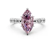 Solitaire Engagement Ring Setting for Fancy Pink Marquise Center with Beaded Bezel Station Band and Prong Head in White Gold