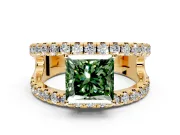 Solitaire Engagement Ring Setting for Fancy Green Princess Cut Center with Wide-Open Split Shank and Prong Head in Yellow Gold