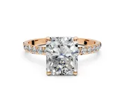 Solitaire Engagement Ring Setting for Radiant Cut Center with Pave Accents and Prong Head in Rose Gold