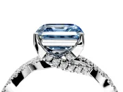 Solitaire Engagement Ring Setting for Fancy Blue Asscher Cut Center with Narrow Twist Pave Band and Prong Head in Platinum