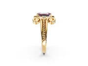 Solitaire Engagement Ring Setting for Fancy Pink Emerald Cut Center with Twisted Band and Scroll Prong Head in Yellow Gold