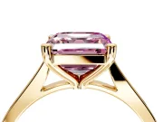 Solitaire Engagement Ring Setting for Fancy Pink Asscher Cut Center with Tapered Shoulders and Prong Head in Yellow Gold