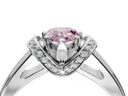 Solitaire Engagement Ring Setting for Fancy Pink Pear-Shaped Center with Wide Band, Pave Collar and Prong Head in Platinum