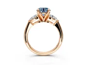3 Stone Engagement Ring Setting for Fancy Blue Round Cut Center with Large Pear-Shaped Accents and Prong Head in Rose Gold