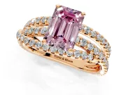 Solitaire Engagement Ring Setting for Fancy Pink Emerald Cut Center with Woven 3-Strand Pave Band and Prong Head in Rose Gold