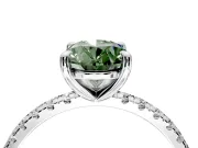 Solitaire Engagement Ring Setting for Fancy Green Oval Center with Fine Pave Narrow Band and Prong Head in White Gold