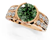 Bezel Engagement Ring Setting for Fancy Green Round Cut Center with Wide Channel-Set Band and Bezel Head in Rose Gold