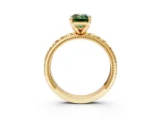 Solitaire Engagement Ring Setting for Fancy Green Emerald Cut Center with XO Engraved Band and Prong Head in Yellow Gold