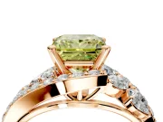 Halo Engagement Ring Setting for Fancy Yellow Princess Cut Center with Marquise and Pave Bypass Band and Prong Head in Rose Gold