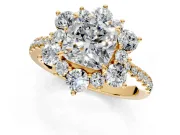 Floral Halo Engagement Ring Setting for Cushion Cut Center with Pave Accents and Prong Head in Yellow Gold
