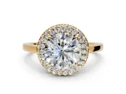Halo Engagement Ring Setting for Round Cut Center with Plain Tapered Band and Prong Head in Yellow Gold