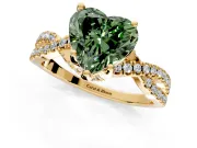 Solitaire Engagement Ring Setting for Fancy Green Heart-Shaped Center with Narrow Twist Pave Band and Prong Head in Yellow Gold