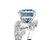 Solitaire Engagement Ring Setting for Fancy Blue Princess Cut Center with Pave Bypass Twist Band and Prong Head in Platinum