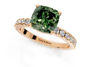 Solitaire Engagement Ring Setting for Fancy Green Cushion Cut Center with Fine Pave Band and Claw Prong Head in Rose Gold