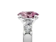 5 Stone Engagement Ring Setting for Fancy Pink Oval Center with Plain Band and Prong Head in Sterling Silver