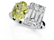 Fancy Yellow Oval and Emerald Cut Lab-Grown Diamond Toi et Moi Engagement Ring with Prong-Set Stones in White Gold