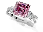 3 Stone Engagement Ring Setting for Fancy Pink Asscher Cut Center with Pave Split Shank and Prong Head in Sterling Silver
