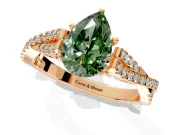 Solitaire Engagement Ring Setting for Fancy Green Pear-Shaped Center with Twisted Pave Split Shank and Prong Head in Rose Gold