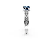 Solitaire Engagement Ring Setting for Fancy Blue Cushion Cut Center with Raised Channel Band and Prong Head in Sterling Silver