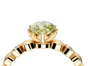 Solitaire Engagement Ring Setting for Fancy Yellow Marquise Center with Beaded Bezel Station Band and Prong Head in Yellow Gold